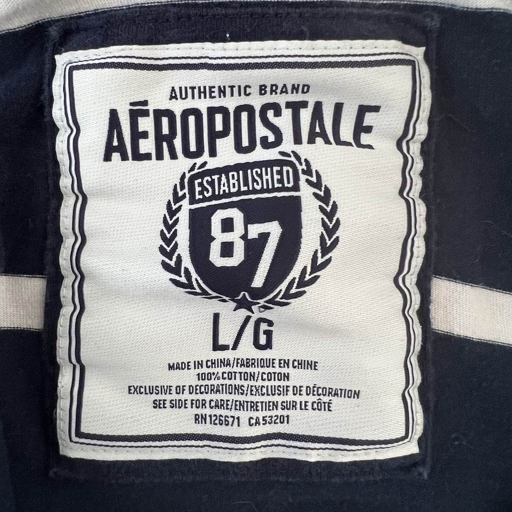 Aeropostale 1987 Navy Striped Zip Hoodie Sweatshirt Size L Athleisure Y2K Comfy - Picture 5 of 6